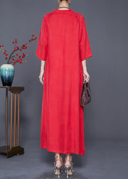 Casual Red Oversized Side Open Silk Dresses Bracelet Sleeve