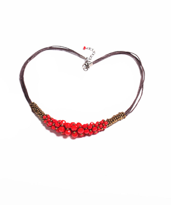 Casual Red Pearl Gratuated Bead Necklace