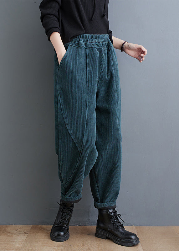 Casual Red Pockets Elastic Waist Corduroy Warm Fleece Pants Winter