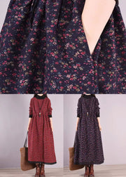 Casual Red Print Drawstring Patchwork Warm Fleece Dresses Winter