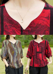 Casual Red Print Patchwork Top Summer