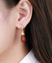 Casual Red Sterling Silver Overgild Inlaid Agate Orchid Drop Earrings