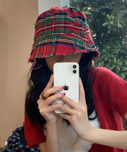 Casual Red Striped Patchwork Cotton Cloche Hat