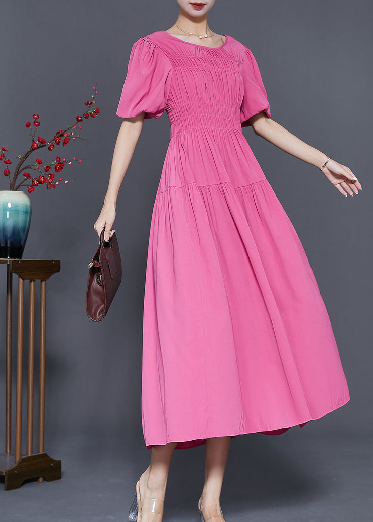 Casual Rose Slim Fit Wrinkled Cotton Holiday Dress Summer