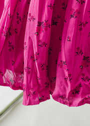 Casual Rose Wrinkled Print Cotton Skirt Summer