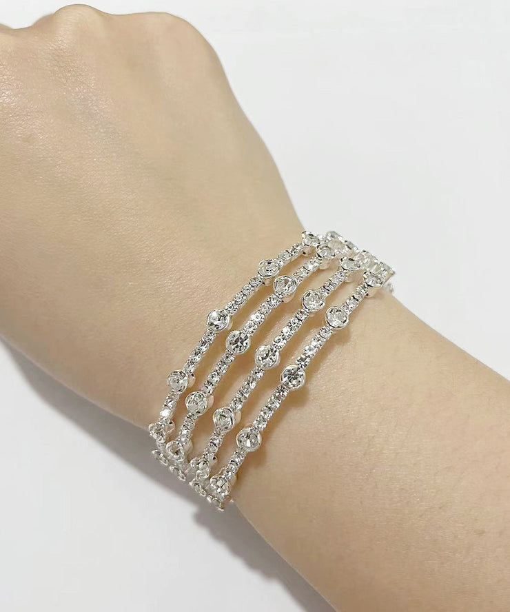 Casual Silk Sterling Silver Alloy Zircon Multilayer Bangle