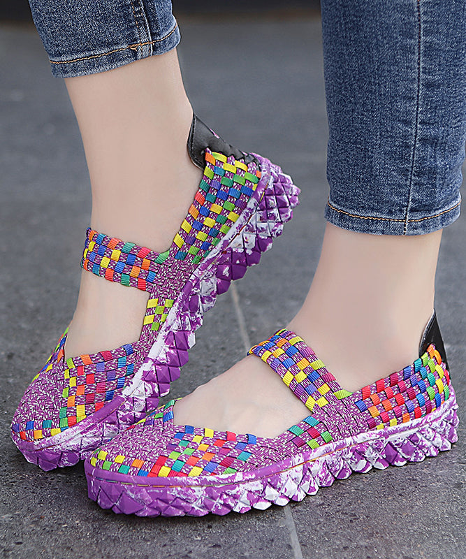 Casual Splicing Flat Shoes For Women Rose Knit Fabric