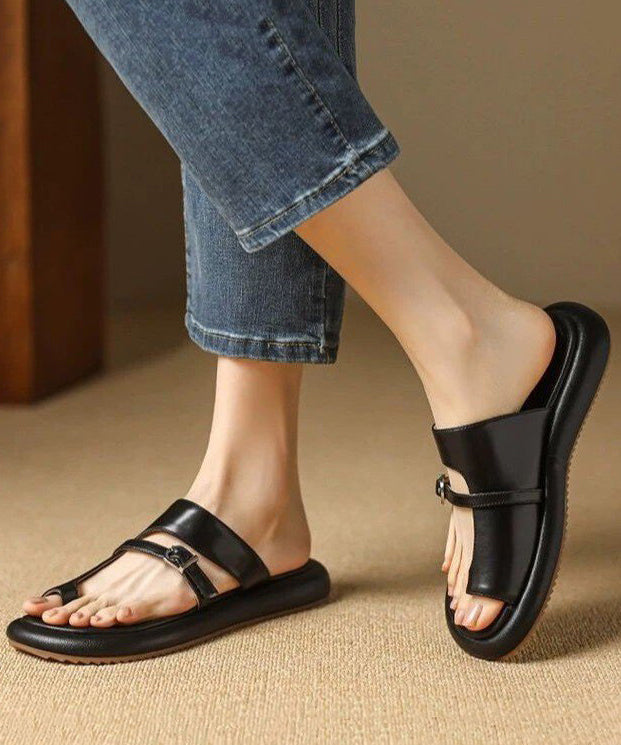 Casual Splicing Hollow Out Black Flip Flops Slide Sandals