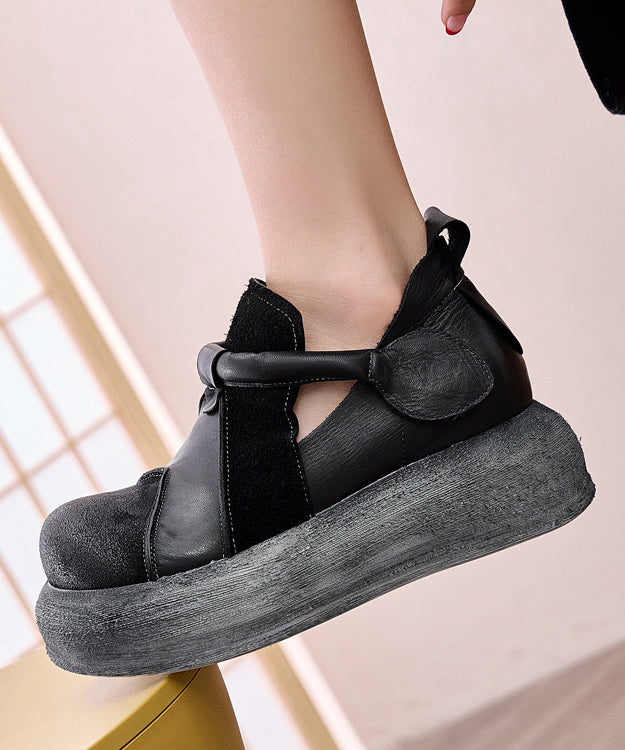 Casual Splicing Platform Flat Shoes Women Green Cowhide Leather