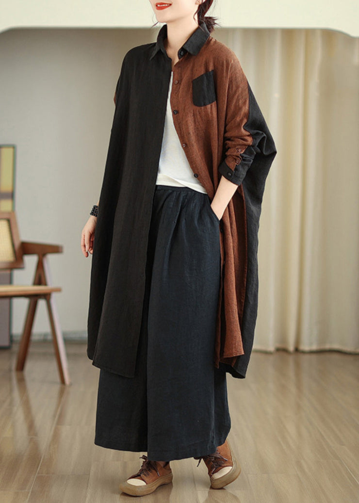 Casual Stand Collar Patchwork Button Long Shirts Long Sleeve