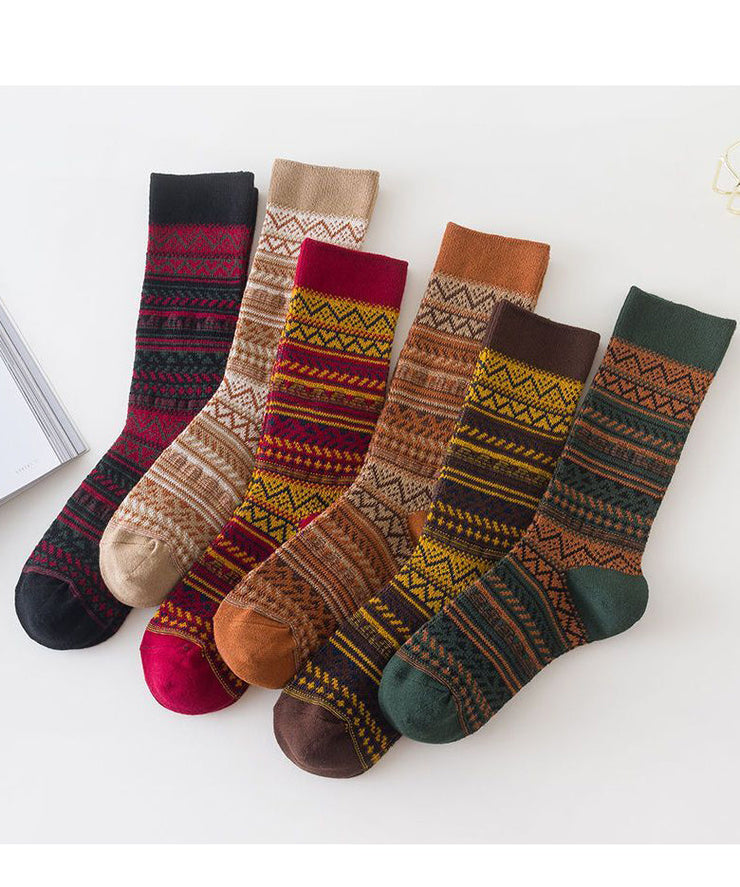 Casual Striped Thick Cotton Mid Calf Socks