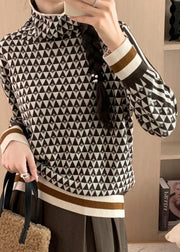 Casual Turtle Neck Geometric Thick Knit Sweaters Tops Fall