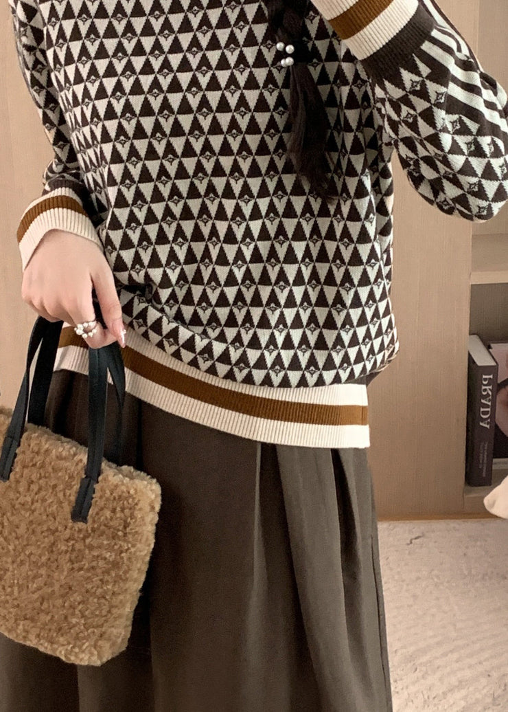 Casual Turtle Neck Geometric Thick Knit Sweaters Tops Fall