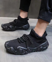 Casual Versatile Black Lace Up Platform Flat Shoes