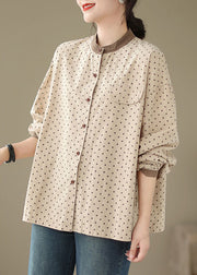 Casual Versatile Green Dot Print Plus Size Cotton Shirt Fall