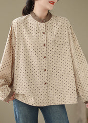 Casual Versatile Green Dot Print Plus Size Cotton Shirt Fall