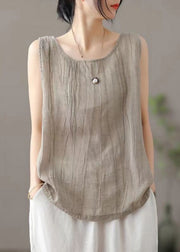 Casual Versatile Green O Neck Linen Tanks Sleeveless