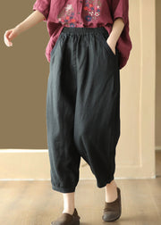 Casual Vintage Linen Color Pockets Elastic Waist Harem Pants Summer