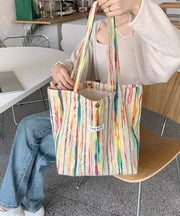 Casual White Colorful Stripes High-capacity Woolen Satchel Handbag