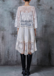 Casual White Embroidered Patchwork Tulle Dresses Summer