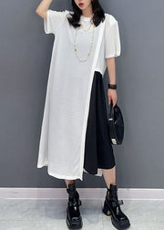 Casual White O Neck Patchwork Hollow Out Cotton Dresses Summer