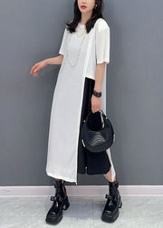 Casual White O Neck Patchwork Hollow Out Cotton Dresses Summer