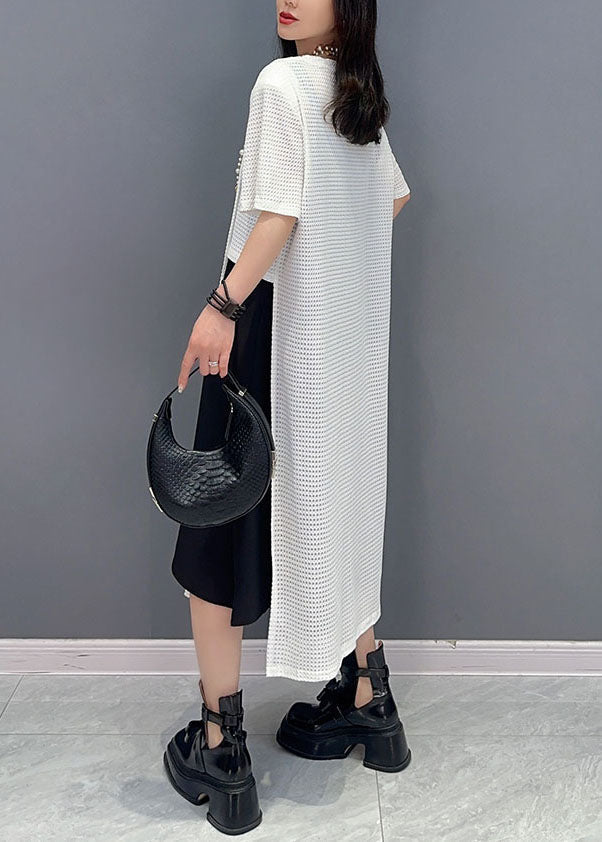 Casual White O Neck Patchwork Hollow Out Cotton Dresses Summer