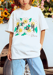 Casual White O-Neck Print Cotton Men T Shirt Summer