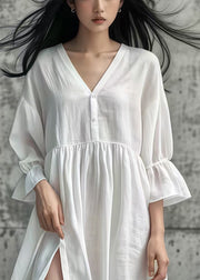 Casual White Oversized Side Open Cotton Day Dress Summer