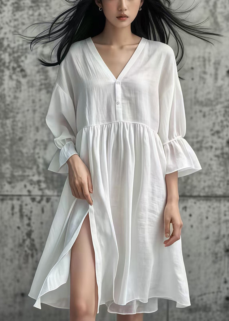 Casual White Oversized Side Open Cotton Day Dress Summer