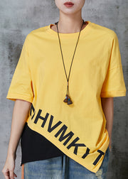 Casual Yellow Asymmetrical Patchwork Cotton Tank Tops Summer