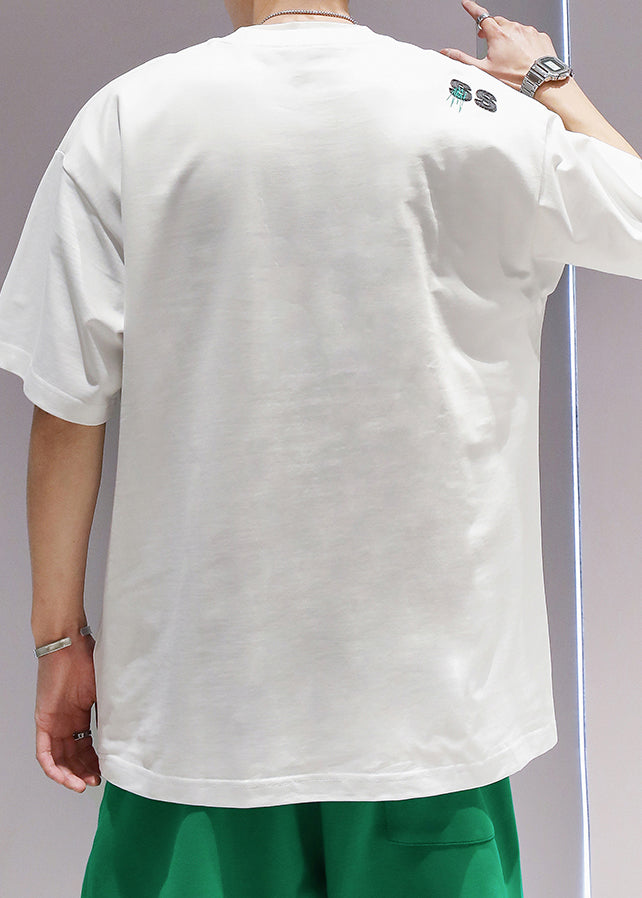 Casual Yellow Embroideried Cotton Oversized T Shirt Men Summer