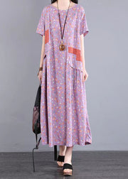 Casual Yellow O Neck Print Patchwork Cotton Long Dresses Summer