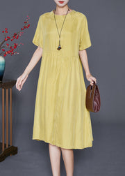 Casual Yellow Oversized Patchwork Wrinkled Silk Dresses Summer