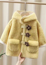 Casual Yellow Patchwork Button Faux Fur Warm Fleece Girls Hooded Coats Winter