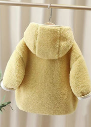 Casual Yellow Patchwork Button Faux Fur Warm Fleece Girls Hooded Coats Winter