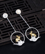 Casual Yellow Sterling Silver xiangyun Rabbit Drop Earrings