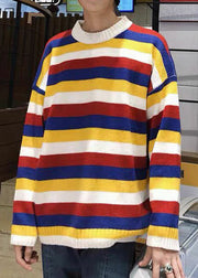 Casual Yellow Striped Cozy Knit Men Sweaters Fall