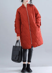Lässiger roter Damenparka, trendiger Plus-Size-Stehkragen Jacken &amp; Mäntel Luxuriöse Mäntel mit Rüschen