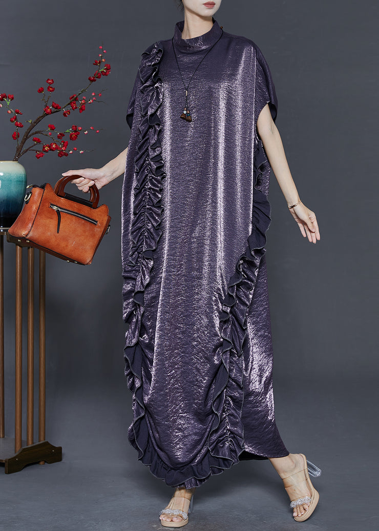 Charcoal Grey Silk Maxi Dresses Ruffled Summer