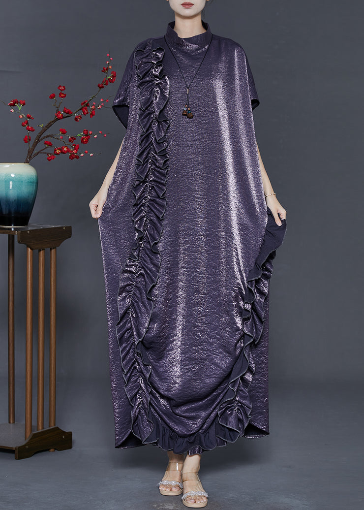 Charcoal Grey Silk Maxi Dresses Ruffled Summer