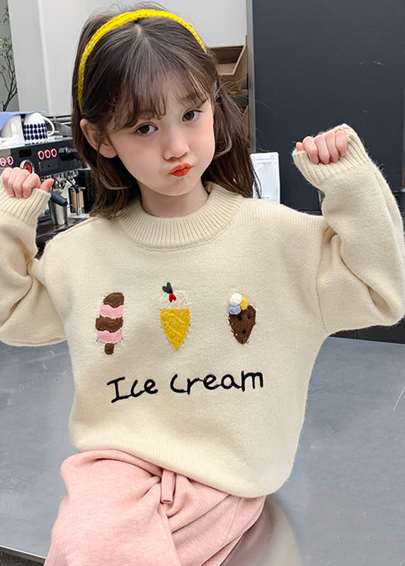 Chic Apricot Applique Thick Cotton Knit Kids Sweaters Winter