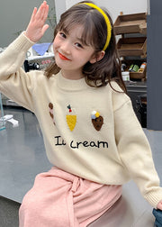 Chic Apricot Applique Thick Cotton Knit Kids Sweaters Winter