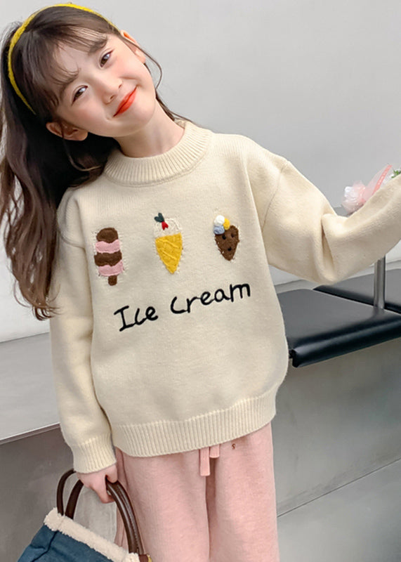 Chic Apricot Applique Thick Cotton Knit Kids Sweaters Winter