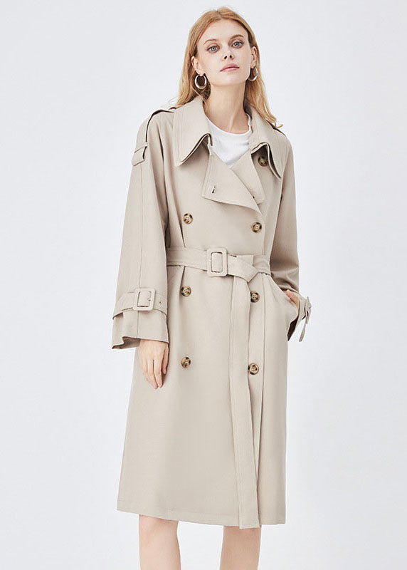 Chic Apricot Double-layer Collar Double Breast Cotton Cinch Trench Spring