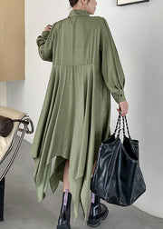 Chic Army Green Asymmetrical Patchwork Cotton Shirt Dresses Spring