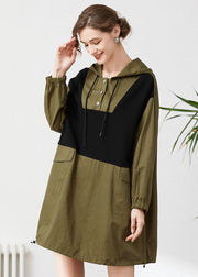 Chic Army Green Hooded Oversized Patchwork Cotton Sweatshirt Streetwear Spring