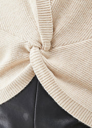 Chic Beige Asymmetrical Oversized Knit Vest Fall