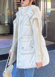 Chic Beige Hooded Drawstring Patchwork Detachable Sleeve Duck Down Puffer Coat Winter