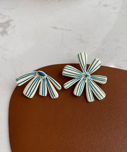 Chic Beige Sterling Silver Asymmetric Floral Stud Earrings